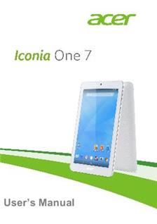 Acer Iconia One 7 B1-770 manual. Smartphone Instructions.